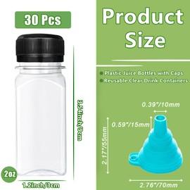 Xuyyicao 30 Pcs 2oz Plastic Juice Bottles with Caps,Reusable Clear Drink Containers,Transparent Square Bottle with Lids for Juices,Milk,Smoothies,Tea and Other Beverages(Black)