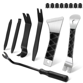 Zecirl 15 Pcs Auto Trim Removal Tool Kit Metal, Car Remover Tool Pry Bar Fastener Remover Door Panel Window Audio Radio Dashboard Removal Tool Set Black