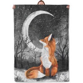 Fox Moon Blanket Gifts for Women Adults, Soft Warm Lightweight Flannel Throw Blankets for Camping Bedroom Living Room Home Sofa Travel Decor 50" x 60"