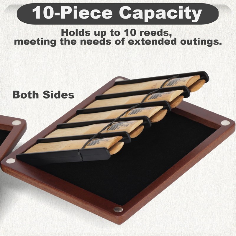 Kmise Wooden Reed Case with Magnetic Closure, Dual-Sided Storage Design,
