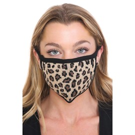 C.C Reusable Washable Knit Pattern Face Mask, Knit Leopard Latte, One Size