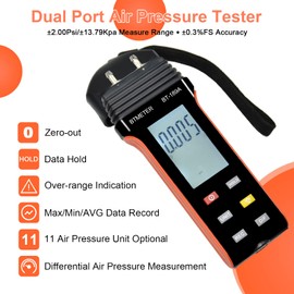 BTMETER Manometer HVAC Gas Pressure Tester 189A, Dual-Port Air Pressure Meter Gauge with Hose Kit Measure Static Pressure Differential Gas Pressure for Furnace Water Column