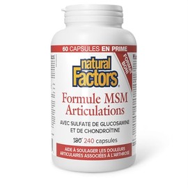 Natural Factors Natural Factors, MSM Joint Formula, 240 capules BONUS, MSM with Glucosamine & Chondrotin Sulfates, Triple-Action, Helps Relieve Joint Pain, 30 FREE capsules
