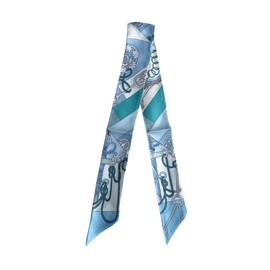 JERLA 100% Mulberry silk Scarf Head Hair Ribbon Bag scarf Handbag Handle wrap Tie Bundle Scarf Neckerchief Scarf for women (D light blue chain)