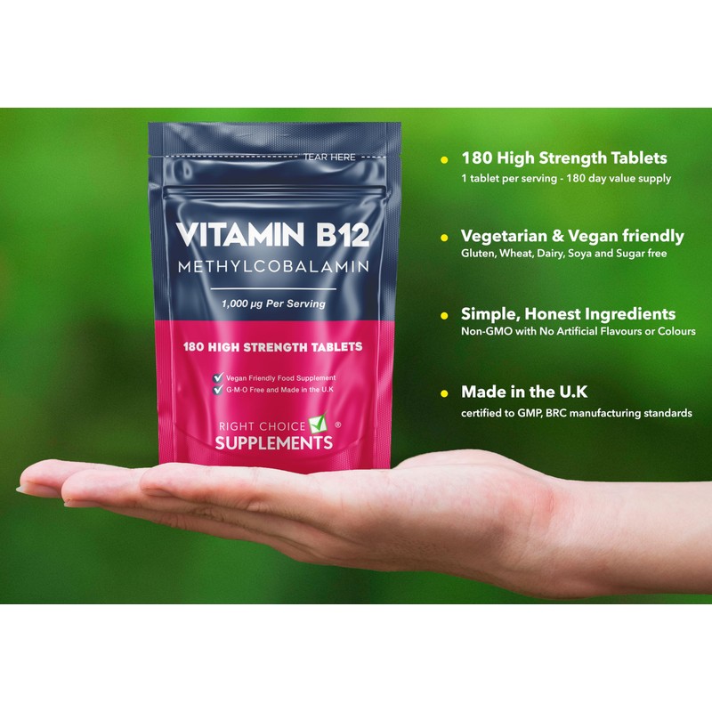 Vitamin B12 High Strength 1000 μg (mcg) - 180 Tablets