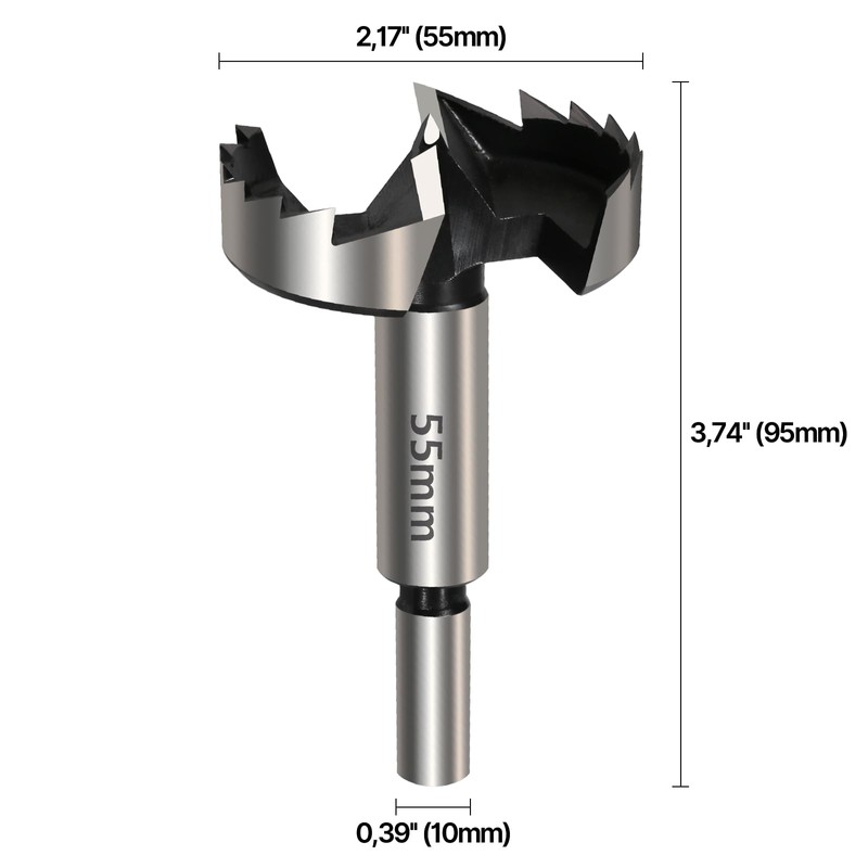 Vearter 55 mm Forstner Drill, Multi-tooth Wood Drill Bit Made