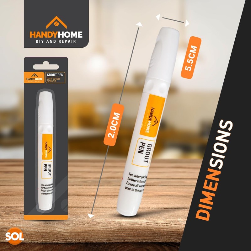 Handy Home Grout Pen with Double-Sided Tip, 14ml, 2-Pack, White