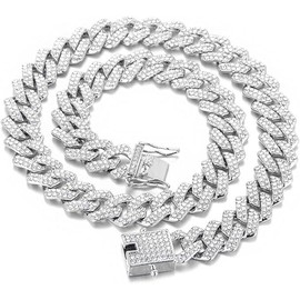 QEXUJOW Chains for Men, 55 cm Cuban Chain Link Chain Iced Out Chain Necklace with Rhinestone Studded Necklace Punk Hip Hop Jewellery Hip Hop Jewellery for Men Women