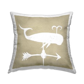 Stupell Industries Marine Whale Weathervane Compass Shape Outdoor Printed Pillow, 18 x 18, Beige