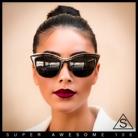 SA106 Womens High Point Squared Half Rim Look Cat Eye Sunglasses [2-Pack] 1 Black, 1 White