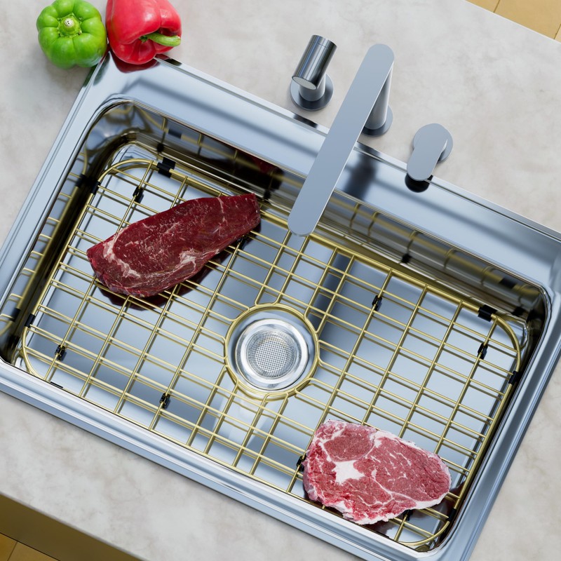 Sink Protector Sink Rack,Large Gold Kitchen Sink Grate,26" X 14"