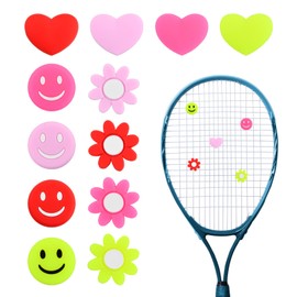 Luxvara 12 Stück Lustige Vibrationsdämpfer Tennisschläger für Tennisschläger SaitendäMpfer, Silikon Herzförmiger Smiley Blumen Tennis Dämpfer, Tennisschläger Stoßdämpfer, Tennis Zubehör, 4 Farben