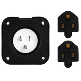 DEALTUS 15A Flanged Power Inlet Split Cord with Waterproof Cover, Nema 5-15P Male Flanged Inlet to Dual 5-15R Female Extension Cord for RV EV, 1.8 Feet (55CM) ETL Verified