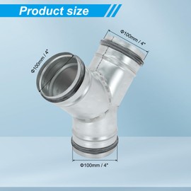 PATIKIL 4 Inch 3 Way Duct Connector, Galvanized Steel 45 Degree Y-Shape Ducting Splitter Air Vent Duct Hose Exhaust Pipe Adapter Dust Collection Fitting with Rubber Gasket