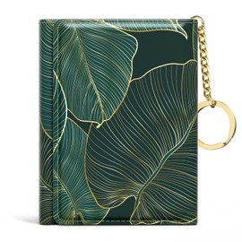 Rouidr Womens Wallet, Small Slim RFID Card Wallets for Women, Trifold Leather Card Wallet Organizer, Cute Front Pocket Wallets with 7 Card Slots & ID Window(Tropical Leaf)