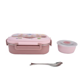 Lunch Box, Bento Box, Stainless Steel Sealed and Insulated Lunch Box Leak‑Proof Cartoon Lunch Box for Kid Daycare Lunches and Snack Container Outdoor Picnic(Pink)