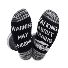 Warning May Randomly Talking About Trains Locomotive Train Rail Transport Socks Train Lover Gift (Talking About Trains CA)