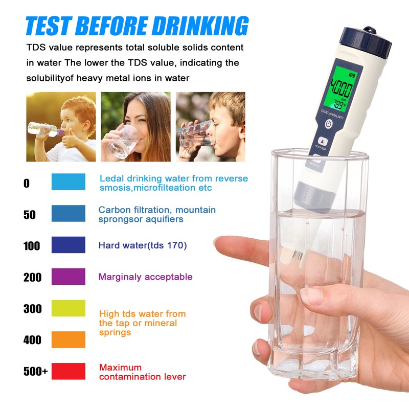 5 in 1 Professional Multi-parameter Combo Testing Meter PH/EC/TDS/Salinity/Thermometer Digital