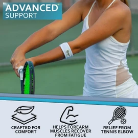 Tennis Elbow Brace for Women and Men - Tendonitis Relief Gear for Pickleball Players and Golfers - Right and Left Arm Strap for Golf and More - Forearm Support Band - Training and Competition - White