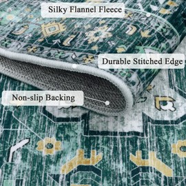 SHACOS 8x10 ft Area Rug for Living Room Machine Washable Non Slip Boho Vintage Low Pile Thin Carpet Soft Throw Rug for Bedroom Dining Room Indoor, Teal Blue 8'x10'