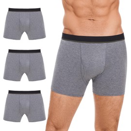 ShieldEase ShieldEase Washable Incontinence Boxer Briefs for Men - Cotton Urinary Leakproof Underwear with Fly, Enhanced Front & Rear Protection 150 ml Absorbency (3 Pack, Gray, 3XL)
