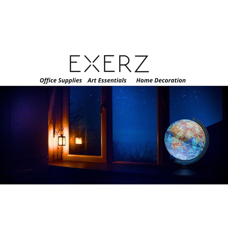 Exerz 21cm Illuminated Globe - Physical Map Daytime/Constellation Stars with
