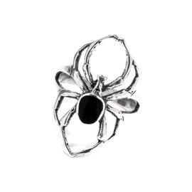 Windalf Gothic Women's Ring SPY 26 mm Silver Ring with Black Onyx Spider Jewellery 925 Sterling Silver, Fabric, Onyx