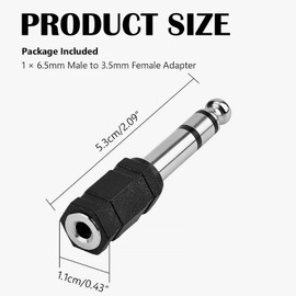 2 Pack Headphone Jack Adapter 6.35mm Male to 3.5mm, Male Audio Jack Plug for Headphone Adapter HiFi Stereo, Connection of Headphones to Audio System (Black)