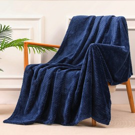 Yebeda Cuddly Waffle Blanket 130 x 170 cm, Navy Blue, Warm Fleece Blanket / Sofa Blanket - Super Soft, Cuddly and Comfortable Microfibre Flannel Blanket