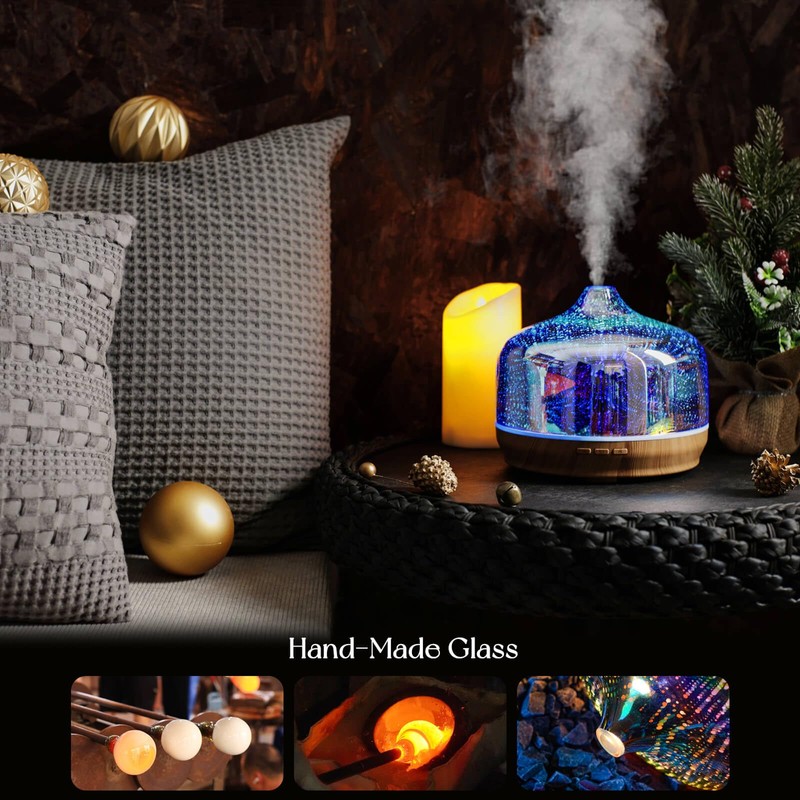 Porseme 500ml Essential Oil Diffuser 3D Glass Aromatherapy Ultrasonic Humidifier