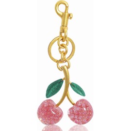 Cereza Llavero, Abalorio para Bolsa de Cereza Llaveros para Mujer, Resina y Acero Inoxidable, Pequeño y Exquisito, Regalo Ideal para Día de la Madre o Cumpleaños