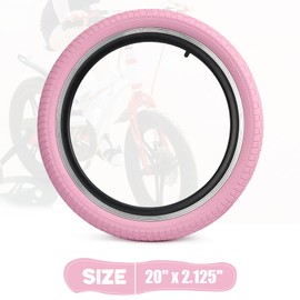 BALINGE 20 x 2.125 Bike tire 2 Pack 20 Bike tire Kids Pink Bike Tires Folding Replacement Tires Fits Most Kids Bikes,BMX Tires，Pink，2 Tires + 2 Tubes + 2 Levers