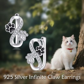 SHEAISRS Cat Dog Paw Print Earrings for Women Sterling Silver Infinity Cute Animal Pawprint Hoop Earrings Jewelry for Women