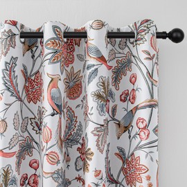 MYSKY HOME Boho Floral 95% Blackout Curtains & Drapes 95 inch 2 Panels Set for Living Room Bedroom Heat Block Sound Reduce Farmhouse Curtains with Patterned Flower Bird Design for Room, Greyish White