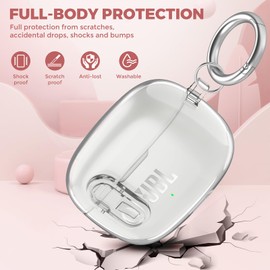 OTOPO Compatible with JBL Vibe 200TWS/JBL Vibe Beam Case Cover Clear Lock Clip with Cleaner Kit, Transparent TPU Protective Case Cover Men Women with Carabiner for JBL Vibe Beam Charging Case - Clear