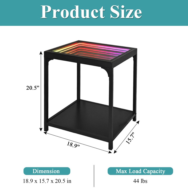 FUSLITE Infinity Mirror Light Table, Coffee Tables for Living Room,
