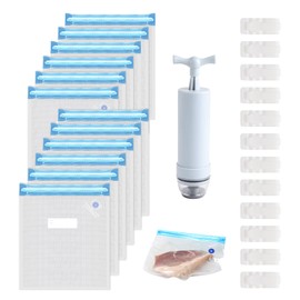 Vakuumbeutel, 12 Stück Vacuum Storage Bags Beutel, 30 x 40 cm wiederverwendbare Vakuum Beutel Reißverschluss Sous Vide Beutel mit Pumpe & 12 Verschlussklammern zur Aufbewahrung von Lebensmitteln