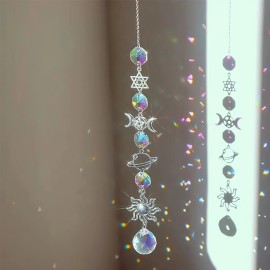 1pc Crystal Wind Chime Moon Sun Catcher Diamond Prism Pendant Catcher Rainbow Hanging Drop for Home Garden Decorationcolor: Multicolor-3, Type: hanging, Size: H:41cm