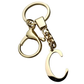 Gold Letter A-Z Keychain,Stainless Steel Gold Letter Keychain Initial Letter Keyring for Women Girls Bag Charms Purse Charms Handbags C