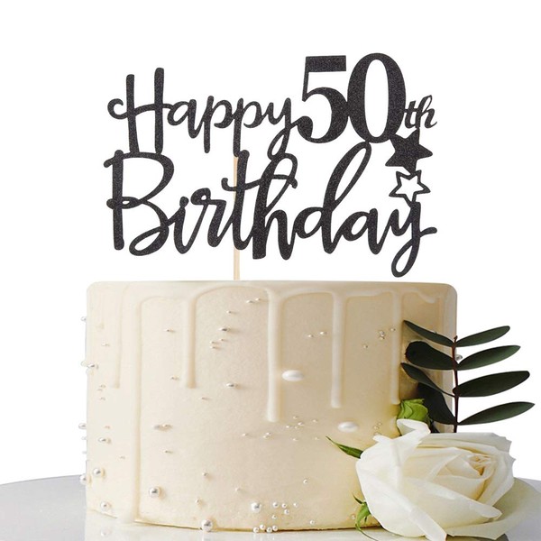 Maicaiffe Black Happy 50th Birthday Cake Topper,Hello 50 ,Cheers to 50 Years,50 & Fabulous Party Decoration