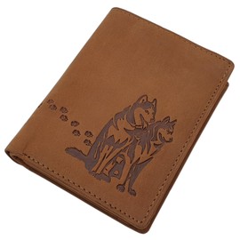 myledershop Genuine Buffalo Full Leather Wallet/Wallet/Wallet in Portrait or Landscape Format with Huskies Motif and RFID & NFC Protection, Model 1 / Portrait / Cognac, Modern