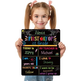 First Day Last Day of School Board Chalkboard Signs, 12" X 10" Double Sided First Day School Board Sign for Kids Boys Girls 1st Day of Kindergarten Preschool 1st Grade Decorations Photo Props