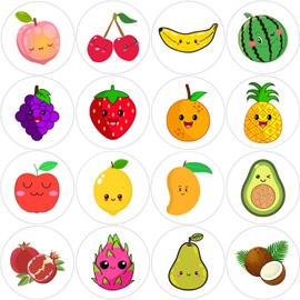 Hohamn 600 Pcs Fruit Stickers for Kids Teachers 1.5 Inch 16 Styles Cute Apple Banana Strawberry Watermelon Mango Fruit Stickers Roll for Kids Birthday Party School Reward Giveaways