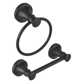 RUMOSE Toilet Paper Holder and Hand Towel Ring Matte Black Wall Mount Bathroom Hardware Accessories 2 PCS Set Flexible Pivoting Toilet Tissue Roll Holder and Towel Hanger, Stainless Steel