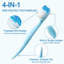 JOUGE 4-in-1 Pre-Pasted Travel Toothbrushes, 40 Pack,Mint, No Water Needed