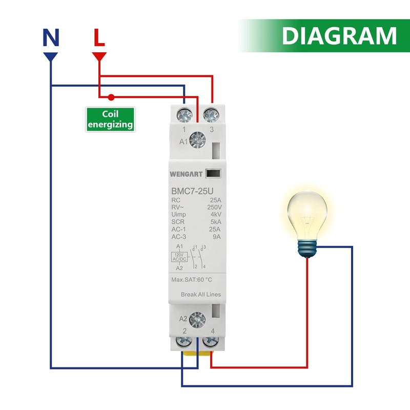 Wengart 25A AC/DC Contactor 2-Pole 2NO for Smart Home &