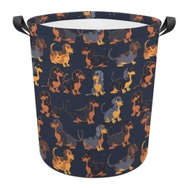 Dachshund Dog Print Blue Laundry Basket Oxford Fabric Laundry Hamper Laundry Bin Storage Organizer with Handles 44x35cm