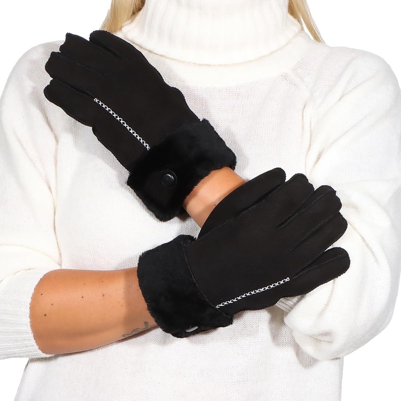 Harrys-Collection Women's Real Lambskin Glove, black