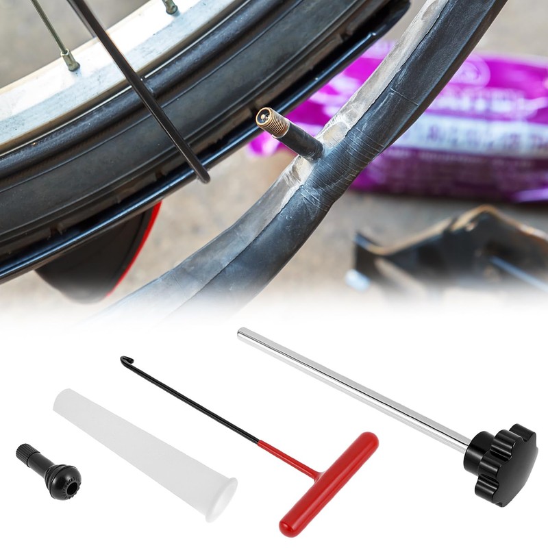 QWORK® 4-Piece Tyre Valve Recovery Tool Set with Rubber Valves