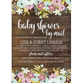 Girls Rustic Lavender And Mint Baby Shower By Mail Invitations, Virtual Baby Shower Invitation Card Sets With Matching Return Address Labels, Far Away Baby Shower Invitations For Girls